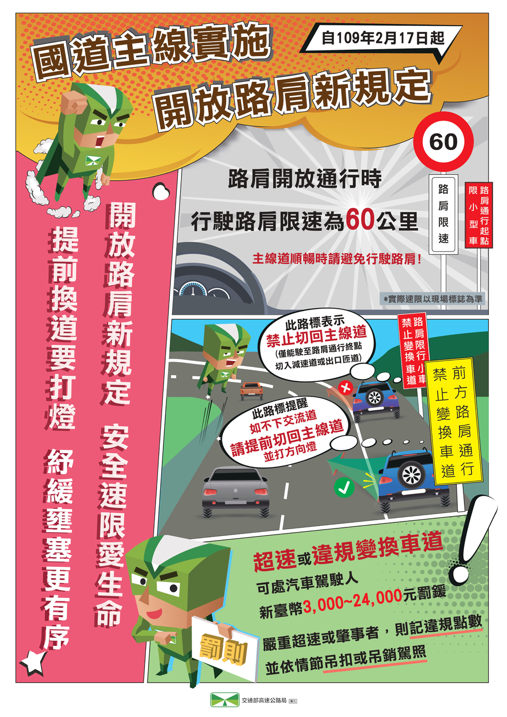 國道開放路肩路段速限為60公里 請用路人依速限行駛 大型車專區 交通安全入口網