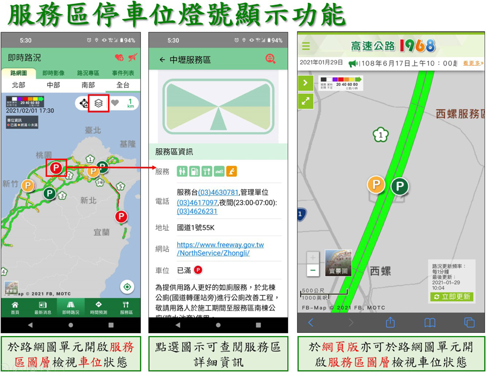 服務區停車位燈號顯示功能