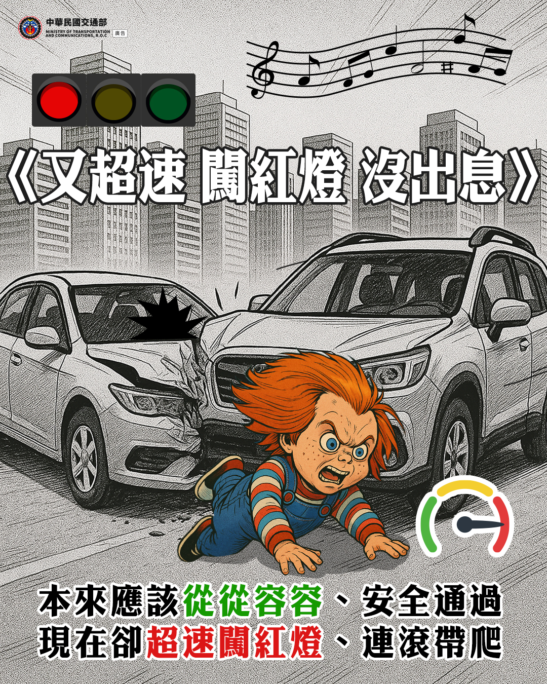 又超速闖紅燈，沒出息