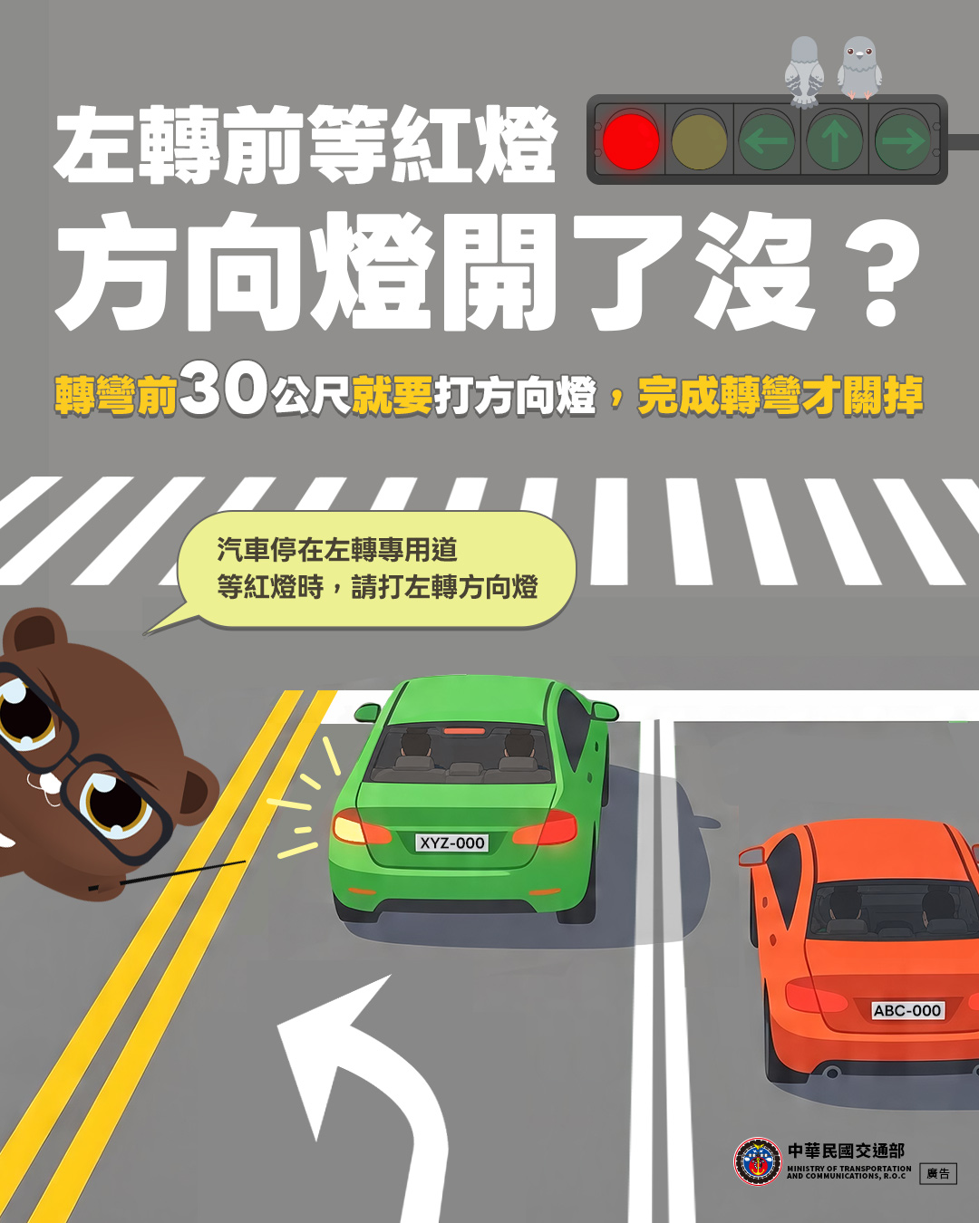 左轉前，方向燈開了沒？